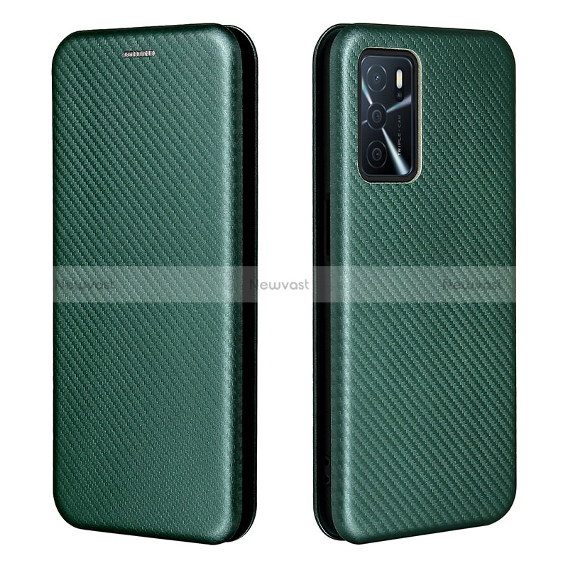 Leather Case Stands Flip Cover Holder L02Z for Oppo A16s Green