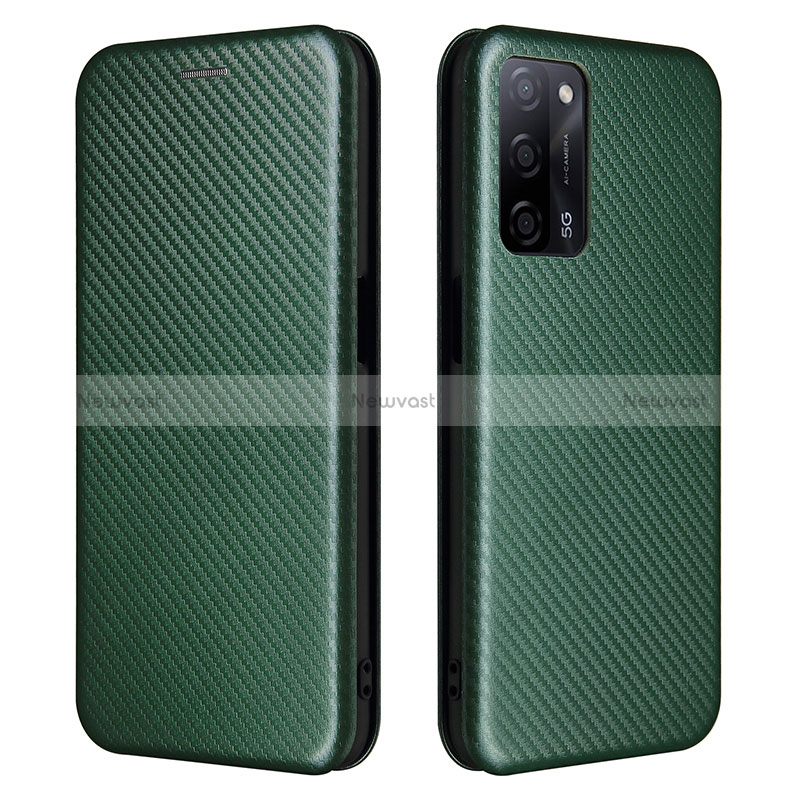 Leather Case Stands Flip Cover Holder L02Z for Oppo A53s 5G Green