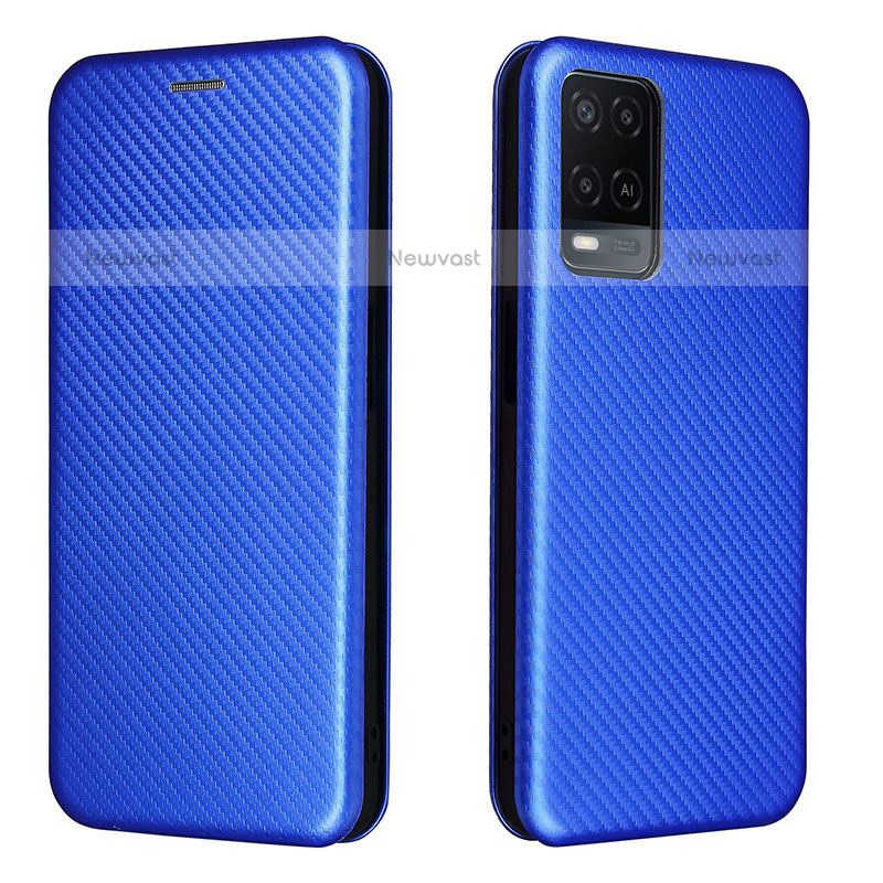 Leather Case Stands Flip Cover Holder L02Z for Oppo A54 4G Blue