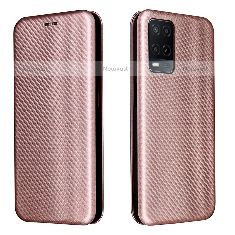 Leather Case Stands Flip Cover Holder L02Z for Oppo A54 4G Rose Gold