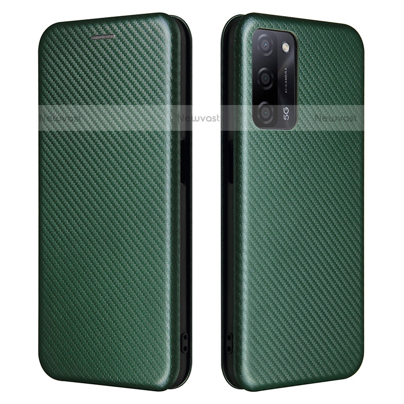 Leather Case Stands Flip Cover Holder L02Z for Oppo A55 5G Green