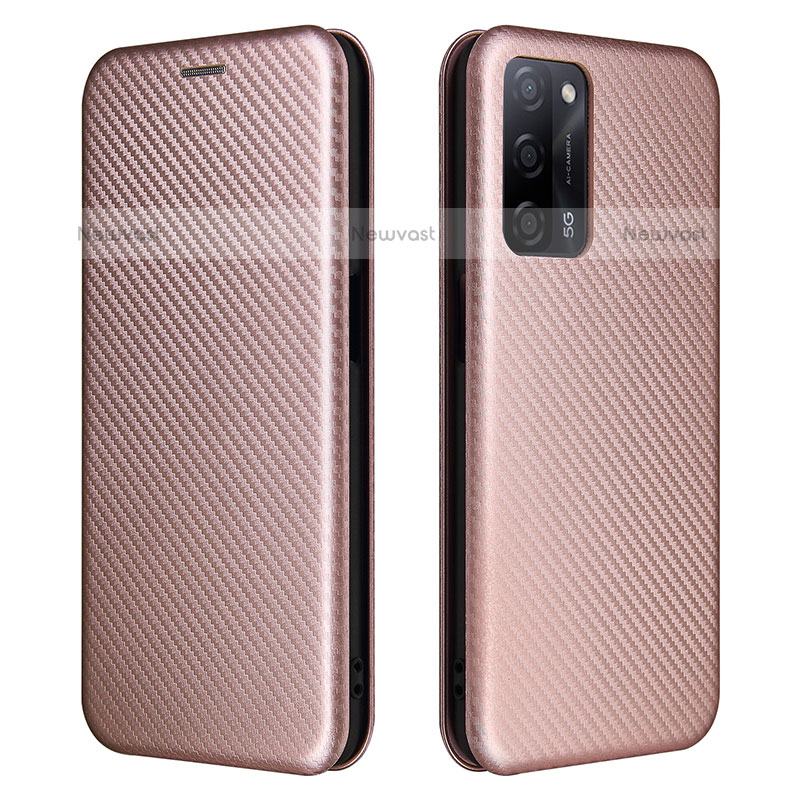 Leather Case Stands Flip Cover Holder L02Z for Oppo A55 5G Rose Gold