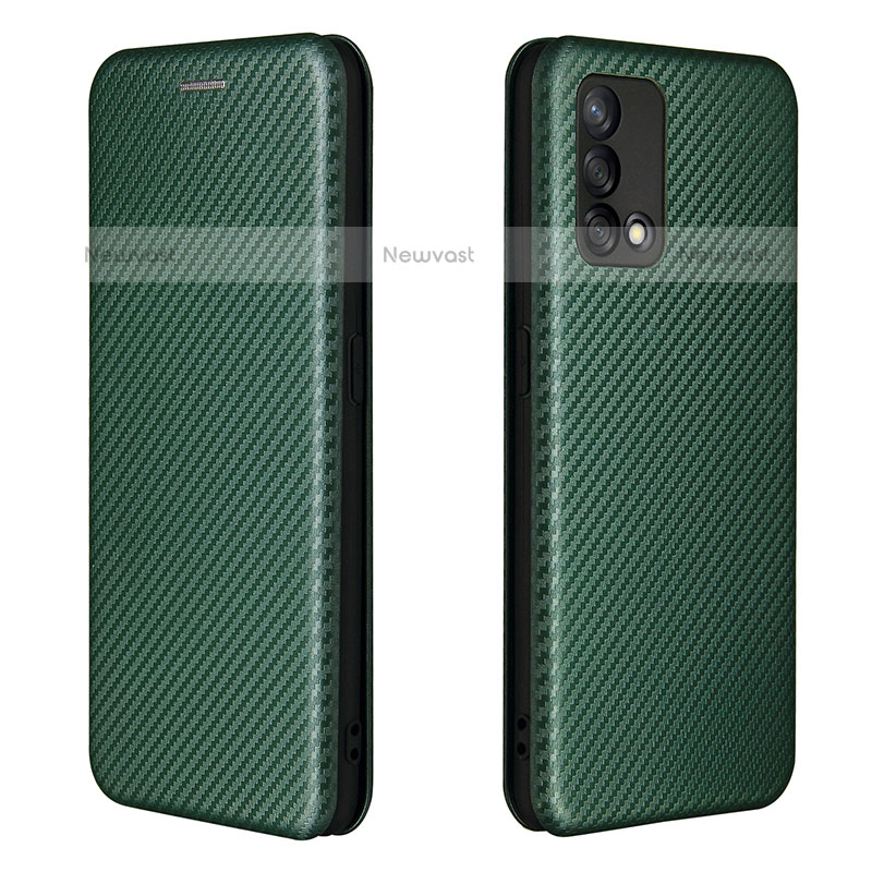 Leather Case Stands Flip Cover Holder L02Z for Oppo A74 4G Green