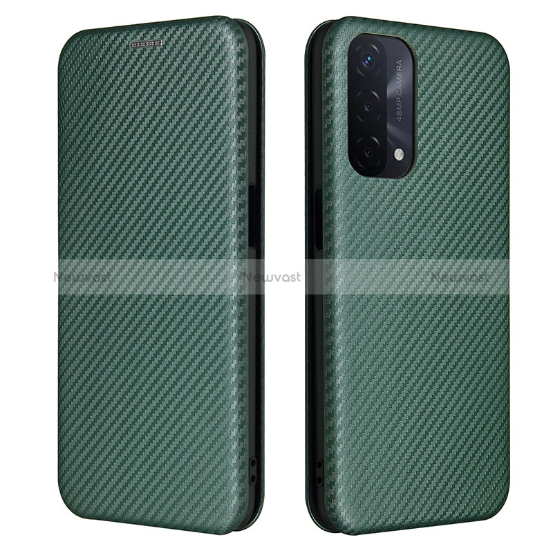 Leather Case Stands Flip Cover Holder L02Z for Oppo A74 5G Green