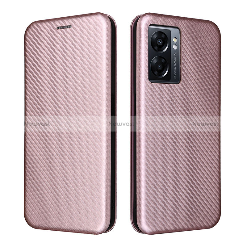 Leather Case Stands Flip Cover Holder L02Z for Oppo A77 5G Rose Gold