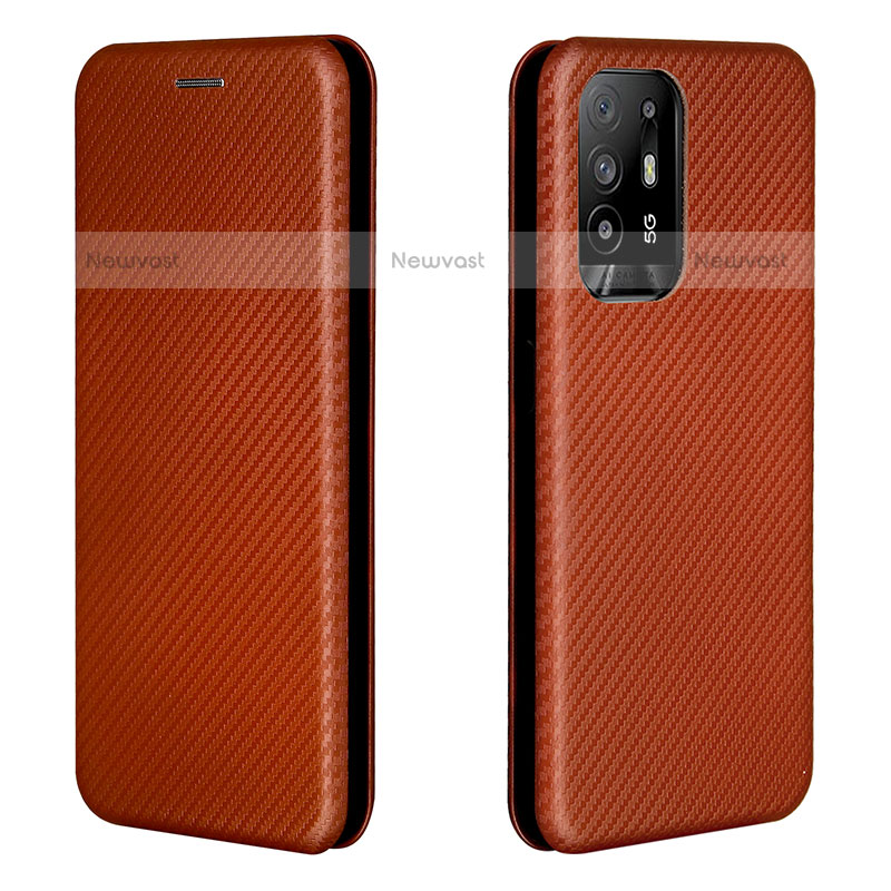 Leather Case Stands Flip Cover Holder L02Z for Oppo A94 5G Brown