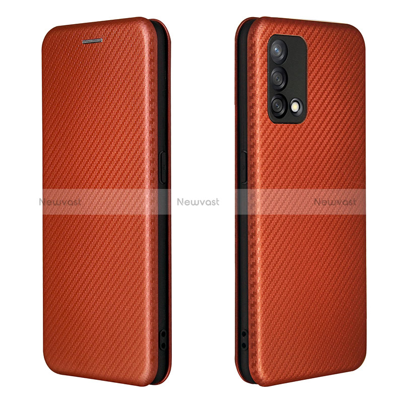 Leather Case Stands Flip Cover Holder L02Z for Oppo A95 4G Brown