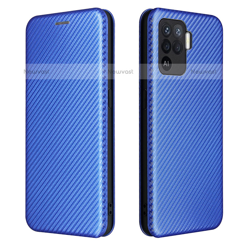 Leather Case Stands Flip Cover Holder L02Z for Oppo F19 Pro Blue