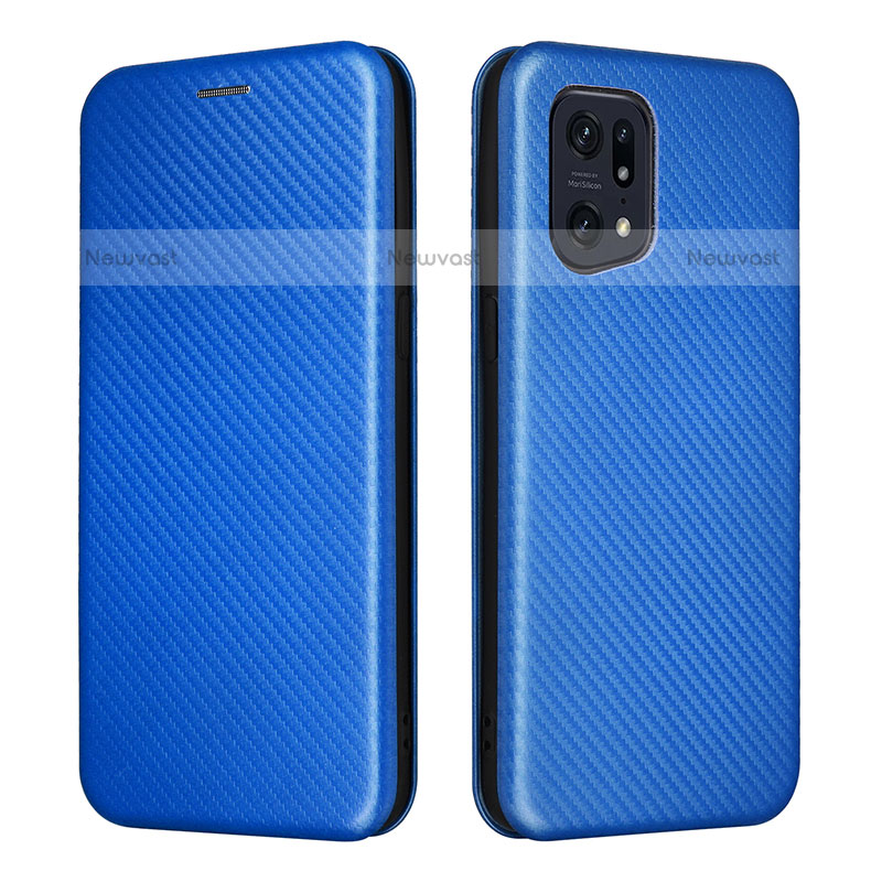 Leather Case Stands Flip Cover Holder L02Z for Oppo Find X5 Pro 5G Blue