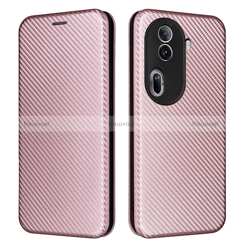 Leather Case Stands Flip Cover Holder L02Z for Oppo Reno11 Pro 5G Rose Gold