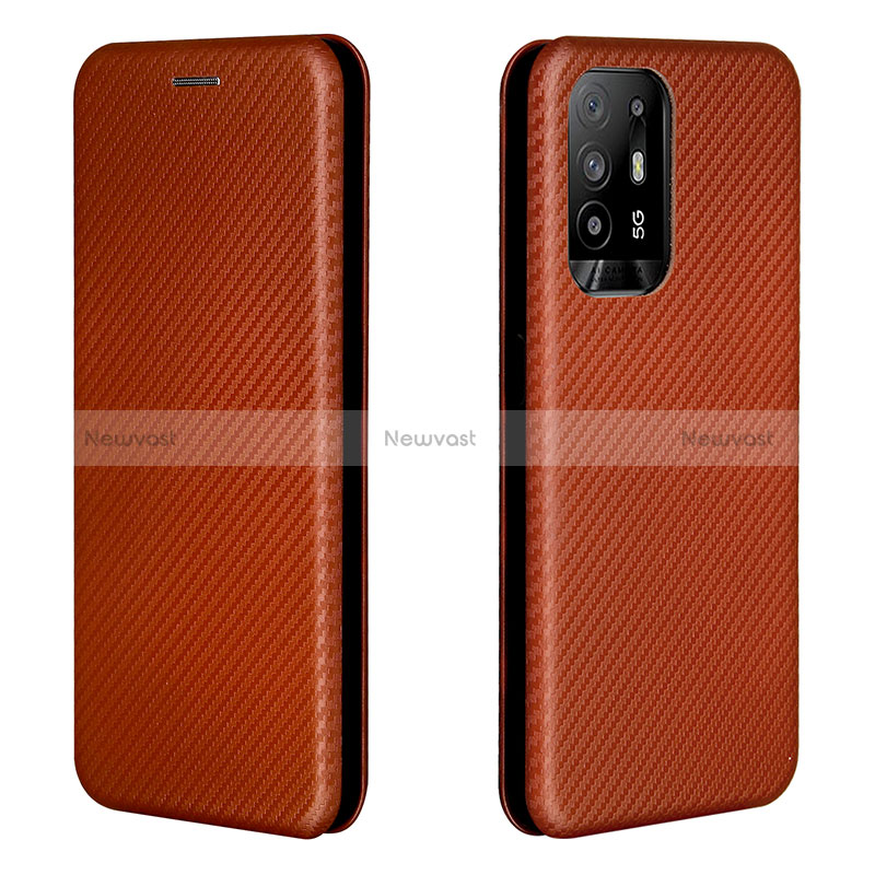 Leather Case Stands Flip Cover Holder L02Z for Oppo Reno5 Z 5G Brown