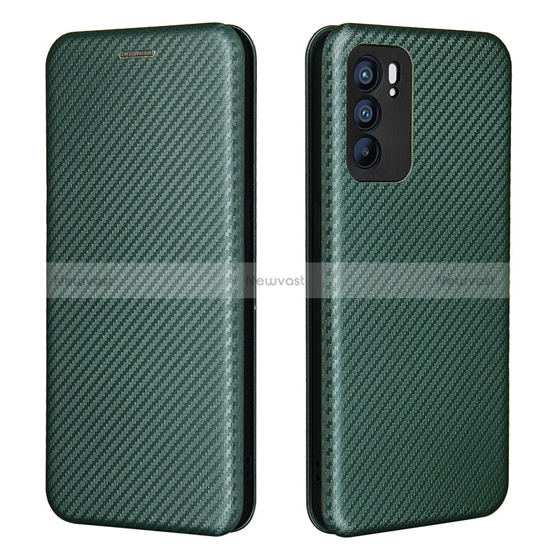 Leather Case Stands Flip Cover Holder L02Z for Oppo Reno6 5G Green