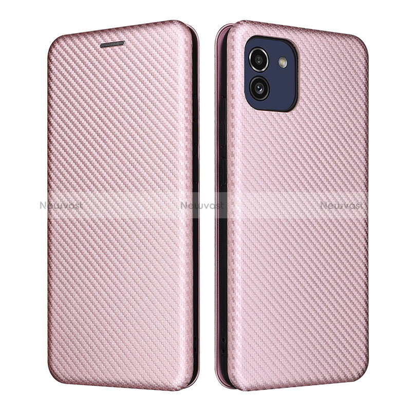 Leather Case Stands Flip Cover Holder L02Z for Samsung Galaxy A03 Rose Gold