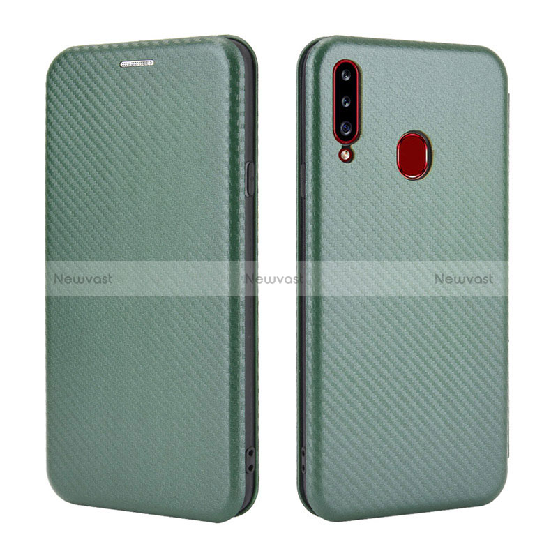 Leather Case Stands Flip Cover Holder L02Z for Samsung Galaxy A20s Green