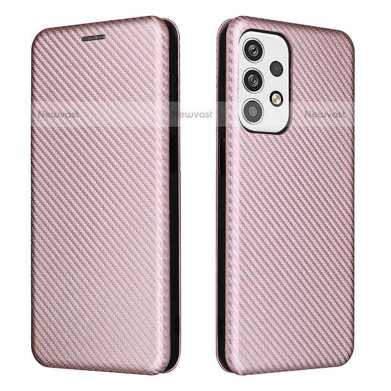 Leather Case Stands Flip Cover Holder L02Z for Samsung Galaxy A23 5G Rose Gold