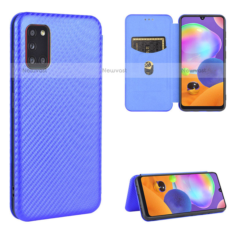 Leather Case Stands Flip Cover Holder L02Z for Samsung Galaxy A31 Blue