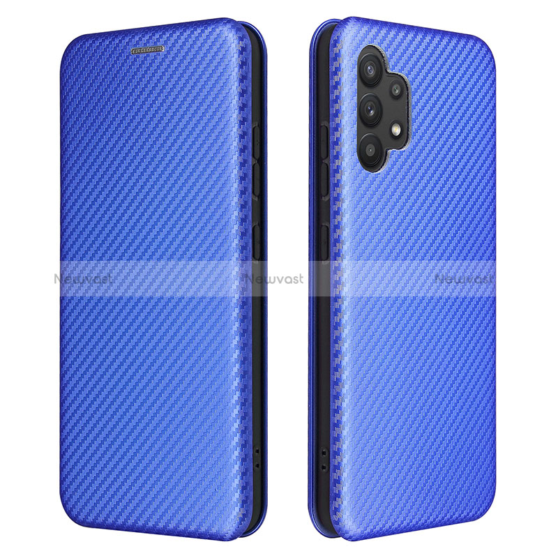 Leather Case Stands Flip Cover Holder L02Z for Samsung Galaxy A32 5G Blue