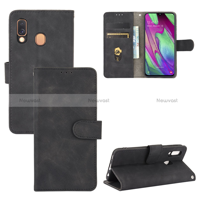 Leather Case Stands Flip Cover Holder L02Z for Samsung Galaxy A40 Black