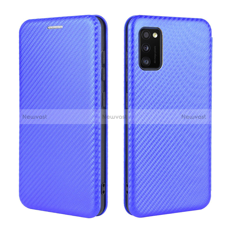 Leather Case Stands Flip Cover Holder L02Z for Samsung Galaxy A41 Blue