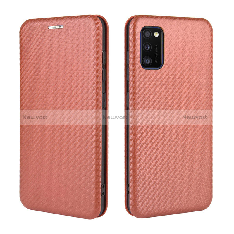 Leather Case Stands Flip Cover Holder L02Z for Samsung Galaxy A41 Brown