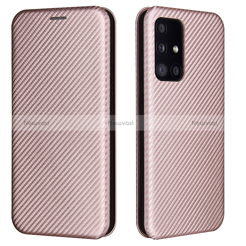 Leather Case Stands Flip Cover Holder L02Z for Samsung Galaxy A52s 5G Rose Gold