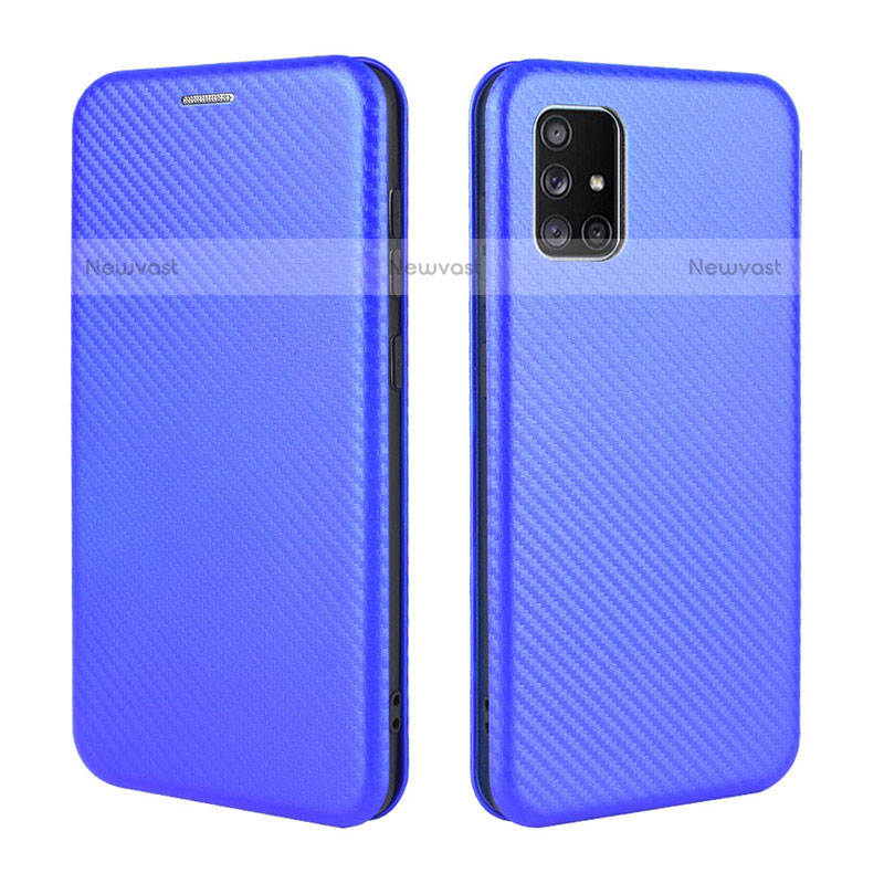 Leather Case Stands Flip Cover Holder L02Z for Samsung Galaxy A71 4G A715 Blue