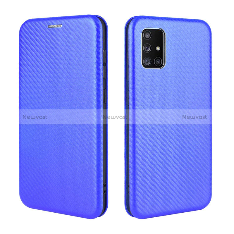 Leather Case Stands Flip Cover Holder L02Z for Samsung Galaxy A71 5G Blue