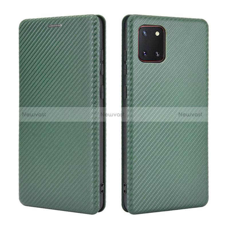 Leather Case Stands Flip Cover Holder L02Z for Samsung Galaxy A81 Green