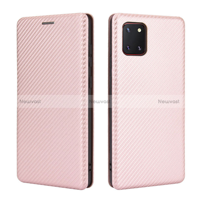 Leather Case Stands Flip Cover Holder L02Z for Samsung Galaxy A81 Rose Gold