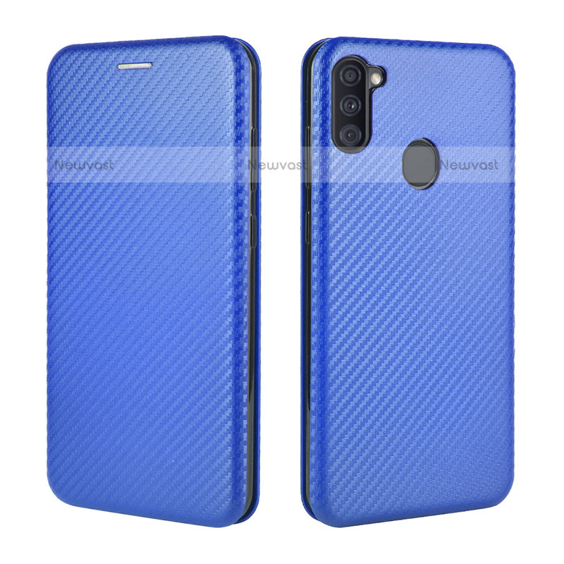 Leather Case Stands Flip Cover Holder L02Z for Samsung Galaxy M11 Blue