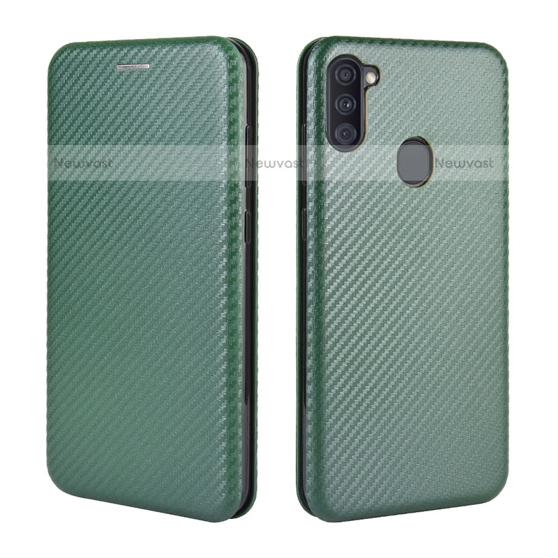 Leather Case Stands Flip Cover Holder L02Z for Samsung Galaxy M11 Green