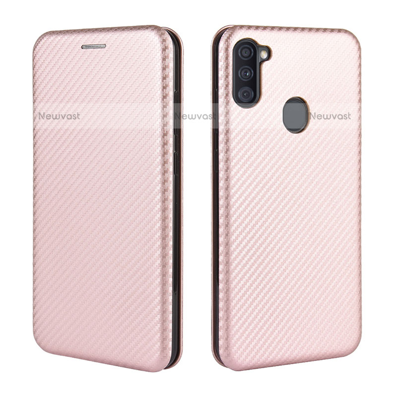 Leather Case Stands Flip Cover Holder L02Z for Samsung Galaxy M11 Rose Gold