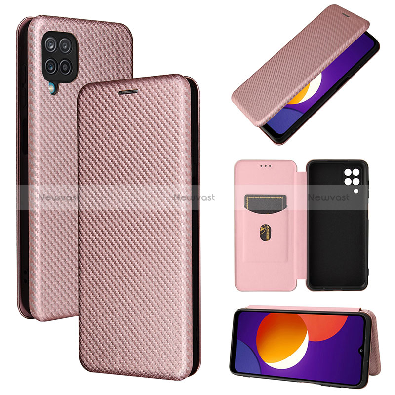 Leather Case Stands Flip Cover Holder L02Z for Samsung Galaxy M12 Rose Gold