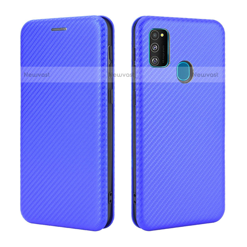 Leather Case Stands Flip Cover Holder L02Z for Samsung Galaxy M21 Blue