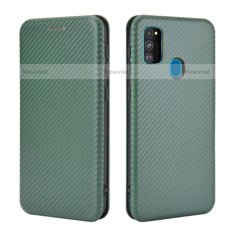 Leather Case Stands Flip Cover Holder L02Z for Samsung Galaxy M21 Green