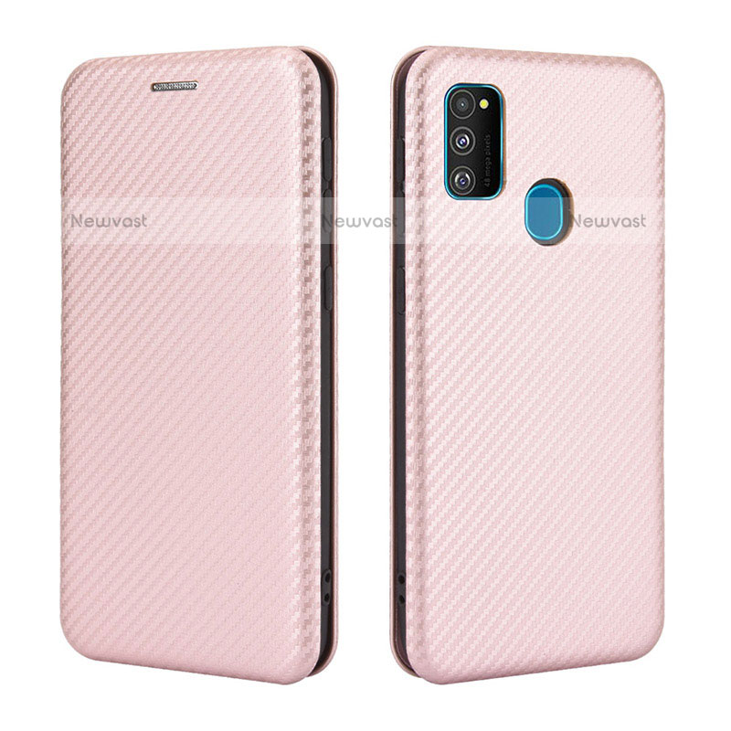 Leather Case Stands Flip Cover Holder L02Z for Samsung Galaxy M21 Rose Gold