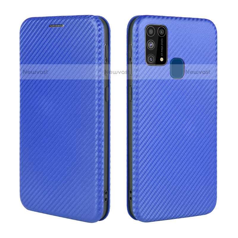 Leather Case Stands Flip Cover Holder L02Z for Samsung Galaxy M31 Blue