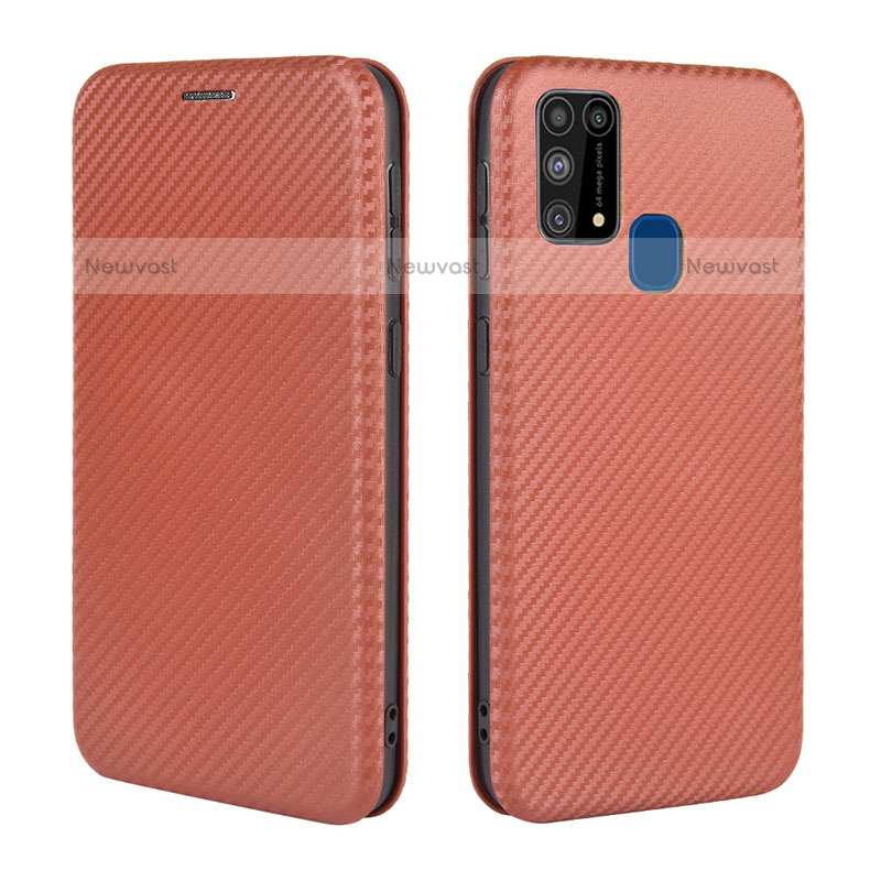 Leather Case Stands Flip Cover Holder L02Z for Samsung Galaxy M31 Brown