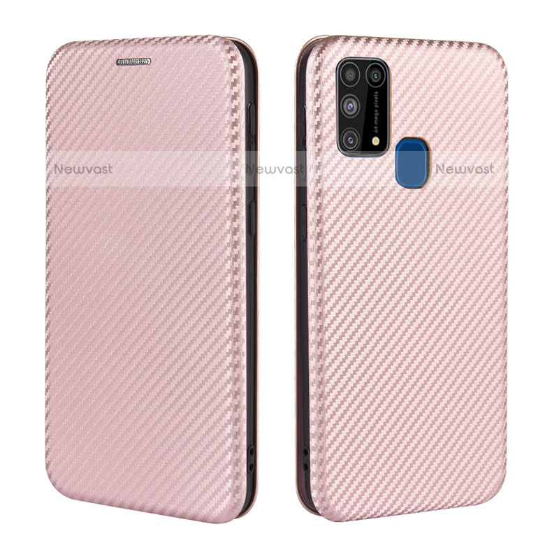 Leather Case Stands Flip Cover Holder L02Z for Samsung Galaxy M31 Rose Gold