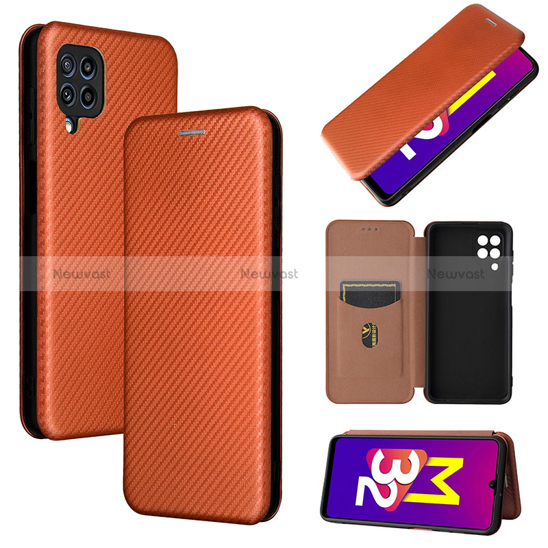 Leather Case Stands Flip Cover Holder L02Z for Samsung Galaxy M32 4G Brown