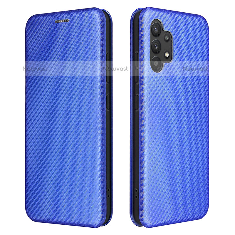 Leather Case Stands Flip Cover Holder L02Z for Samsung Galaxy M32 5G Blue