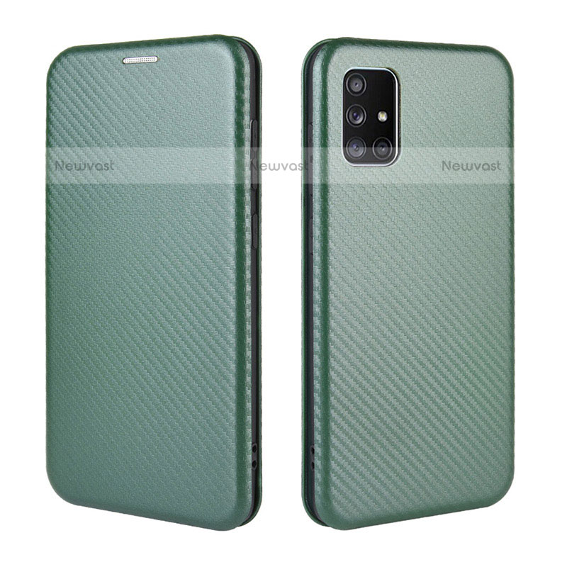 Leather Case Stands Flip Cover Holder L02Z for Samsung Galaxy M51 Green