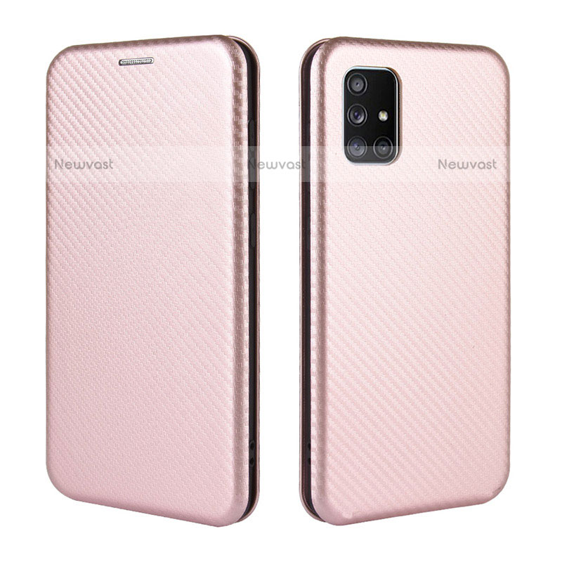 Leather Case Stands Flip Cover Holder L02Z for Samsung Galaxy M51 Rose Gold