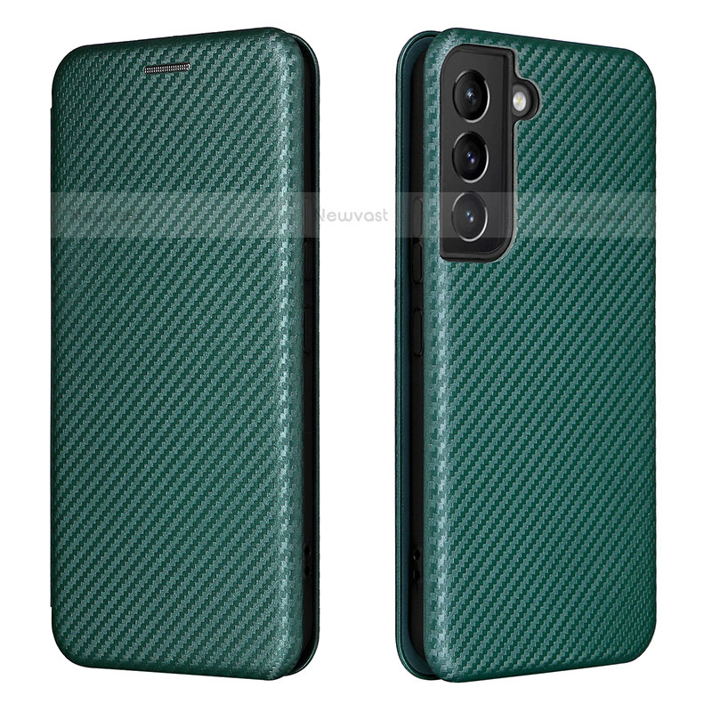 Leather Case Stands Flip Cover Holder L02Z for Samsung Galaxy S21 FE 5G Green