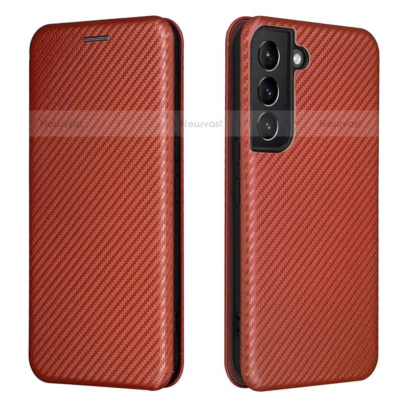 Leather Case Stands Flip Cover Holder L02Z for Samsung Galaxy S21 Plus 5G Brown