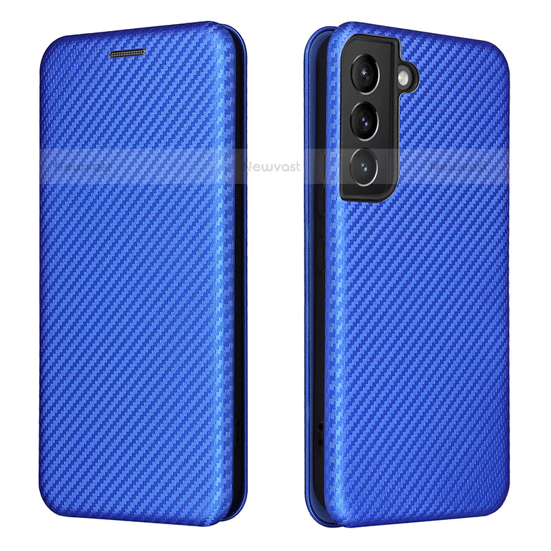 Leather Case Stands Flip Cover Holder L02Z for Samsung Galaxy S22 5G Blue