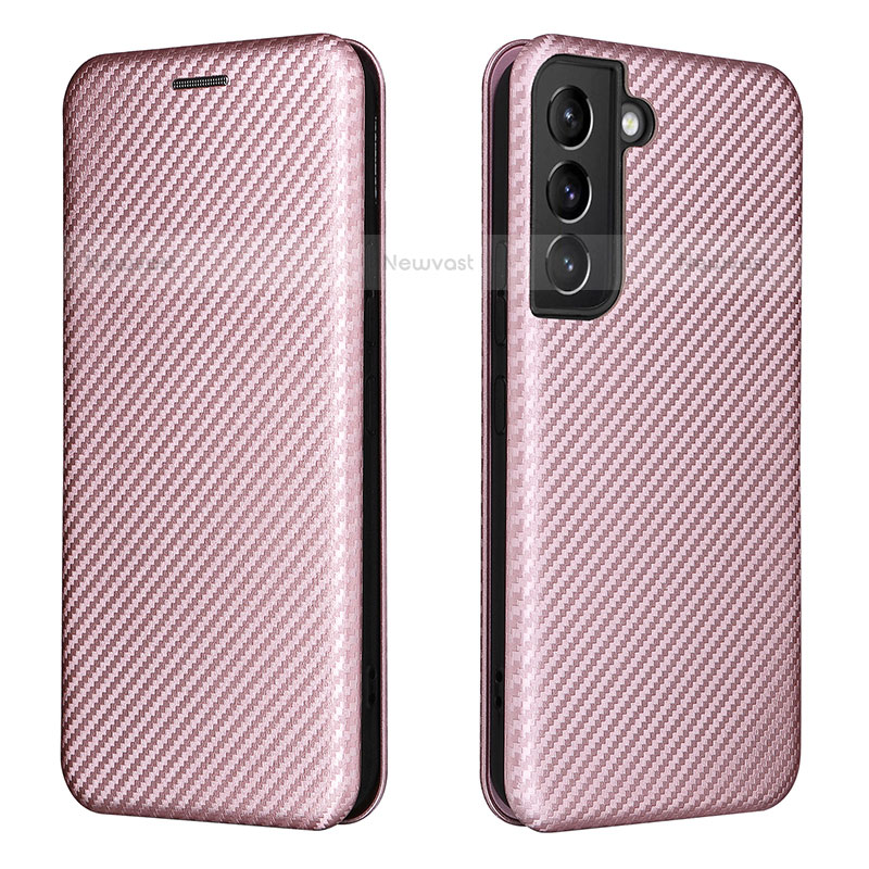 Leather Case Stands Flip Cover Holder L02Z for Samsung Galaxy S23 5G Rose Gold