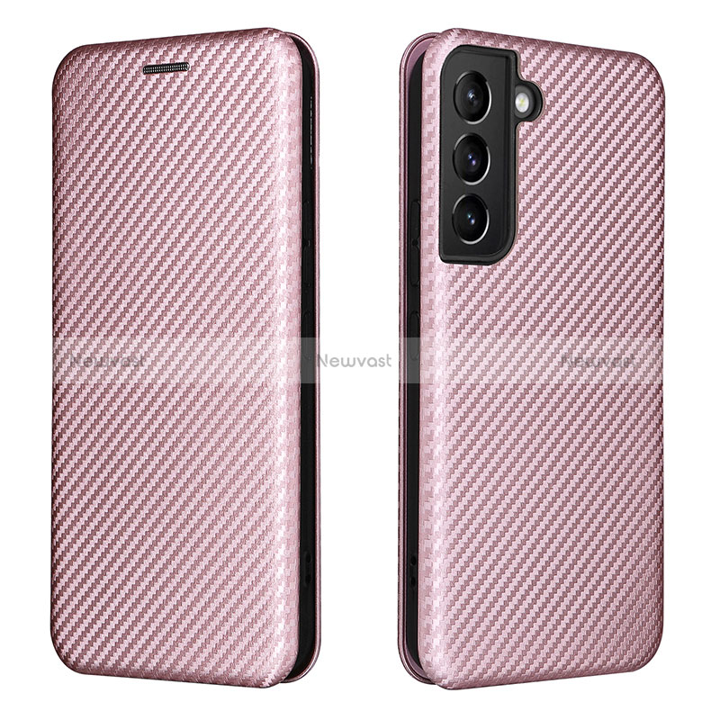 Leather Case Stands Flip Cover Holder L02Z for Samsung Galaxy S24 Plus 5G Rose Gold