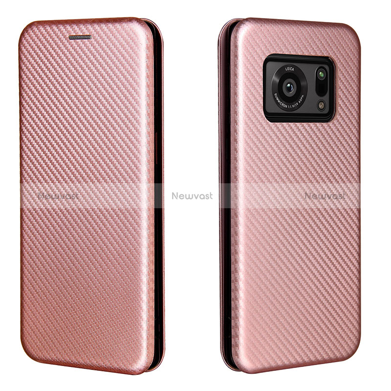 Leather Case Stands Flip Cover Holder L02Z for Sharp Aquos R6 Rose Gold