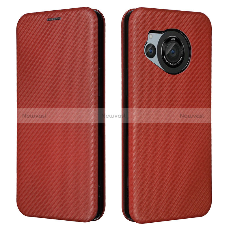 Leather Case Stands Flip Cover Holder L02Z for Sharp Aquos R8s Brown